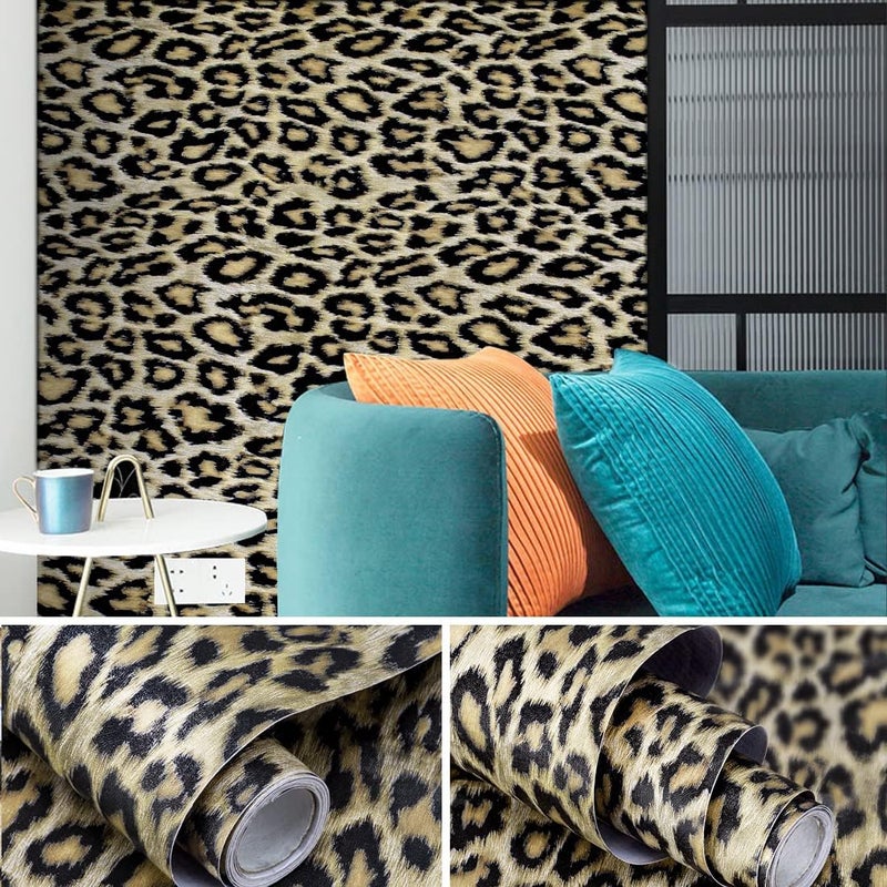 Waddllcor Leopard Print Wallpaper Stick and Peel Leopard Print Peel and Stick Wallpaper Decorative Self Adhesive Contact Paper Shelf Liner Countertop Cabinets Sticker 17.7" x 117" - Image 3